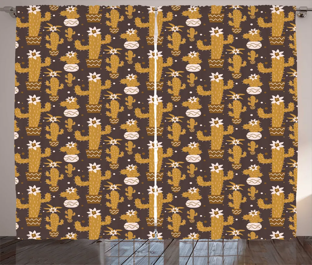 Rideau de décoration pour grand salon motif cactus 280x225 cm rustique