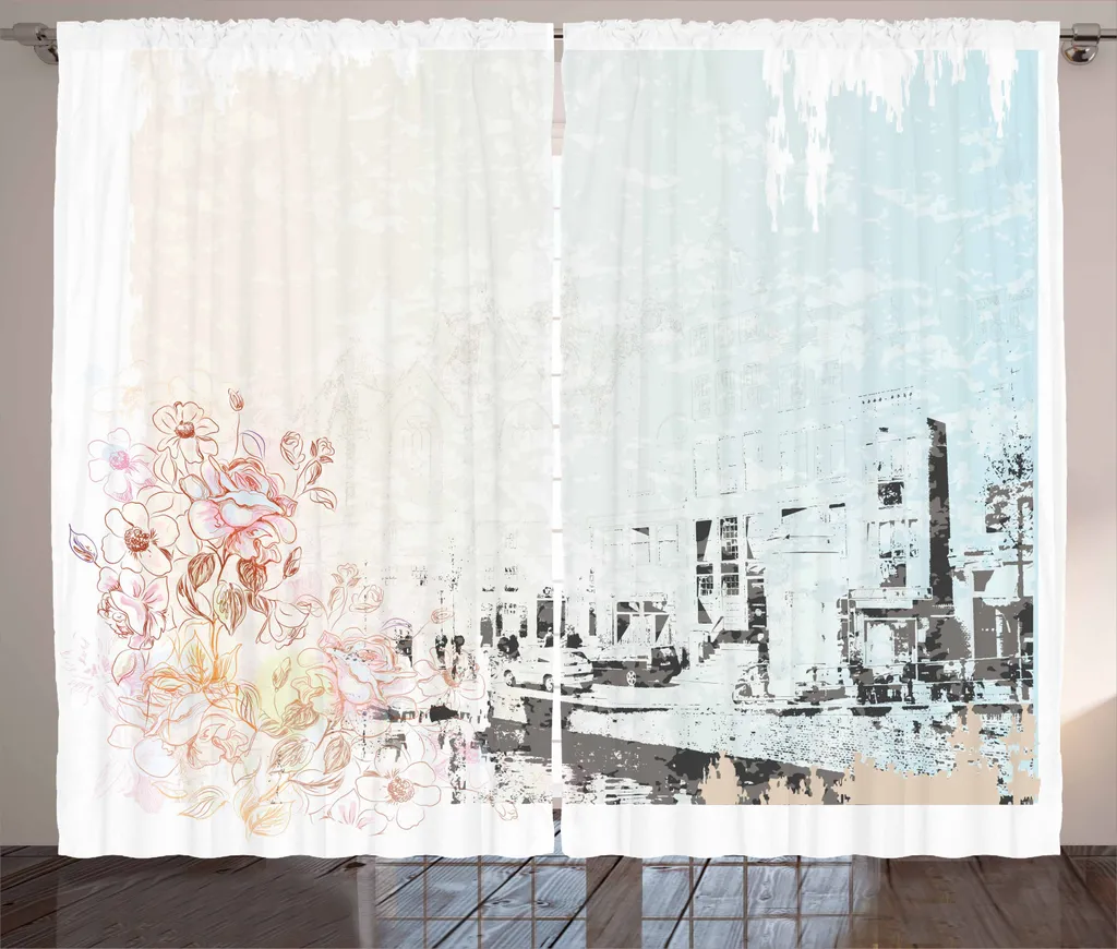 ABAKUHAUS Amsterdam Tenda rustica, strada Edifici antichi, camera da letto Tenda con passanti e ganci, 280 x 245 cm, multicolore