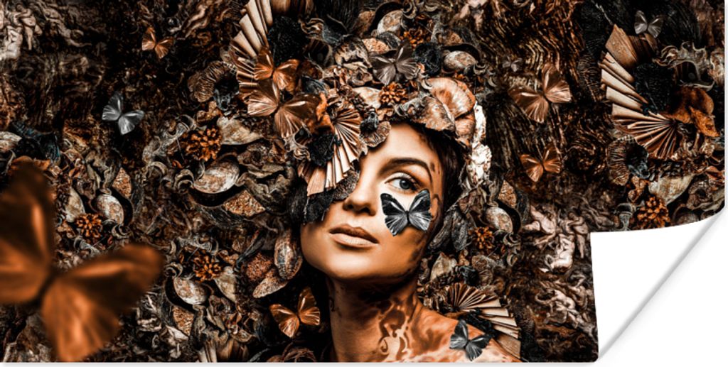 MuchoWow Poster Schmetterling - Frau - Chic 150x75 cm - ohne Rahmen