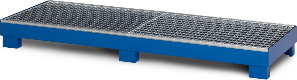 RR Industrietechnik Auffangwanne aus Stahl für 4x 200 Liter Fass mit Gitterrost BxTxH 2400x800x240 mm RAL 5010 enzianblau