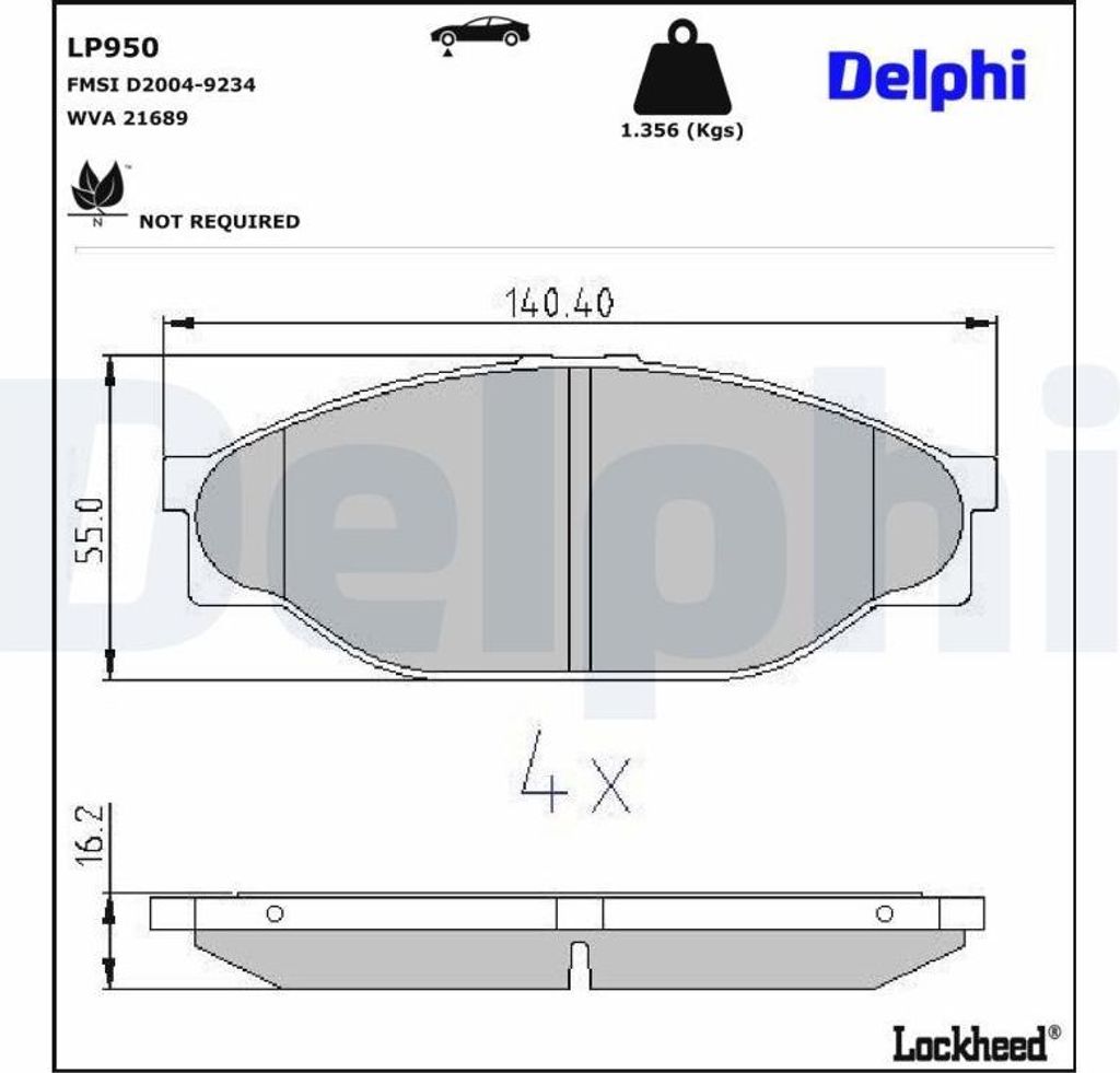 DELPHI Bremsbeläge Satz Vorne Bremsklötze für TOYOTA HILUX VI Pick-up (N1) LP950