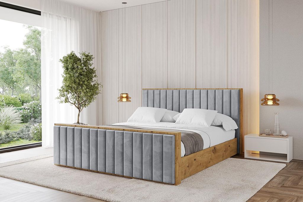 ALTDECOR Polsterbett mit Bettkasten - ENZO4-Z - 140x200 Grau Casablanca- Bett mit Matratze H3/H4, Kopfteil und Fußteil, Boxbett, Doppelbett mit St...