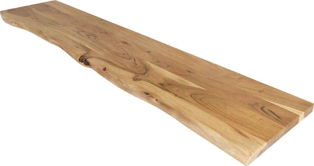 Holzplatte Arya mit echter Baumkante (einseitig), 110 x 30 cm, Akazienholz naturfarben, massiv & lackiert