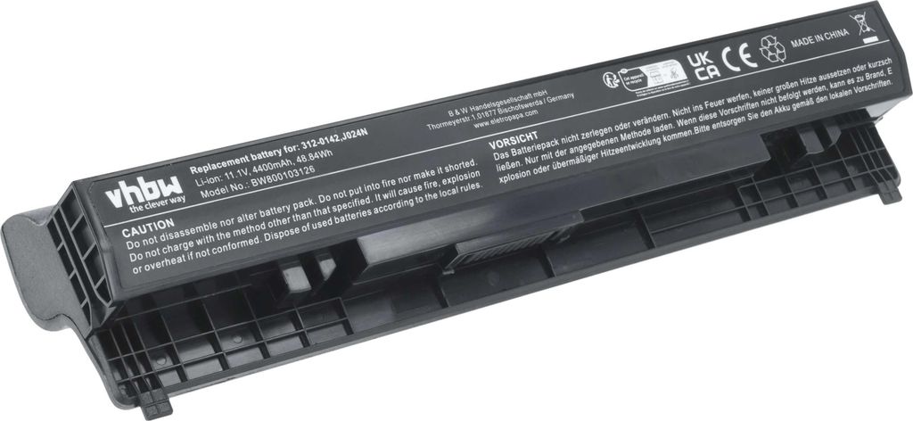 vhbw Akku kompatibel mit Dell Latitude 2120, 2110, 2100 Notebook (4400 mAh, 11,1 V, Li-Ion)