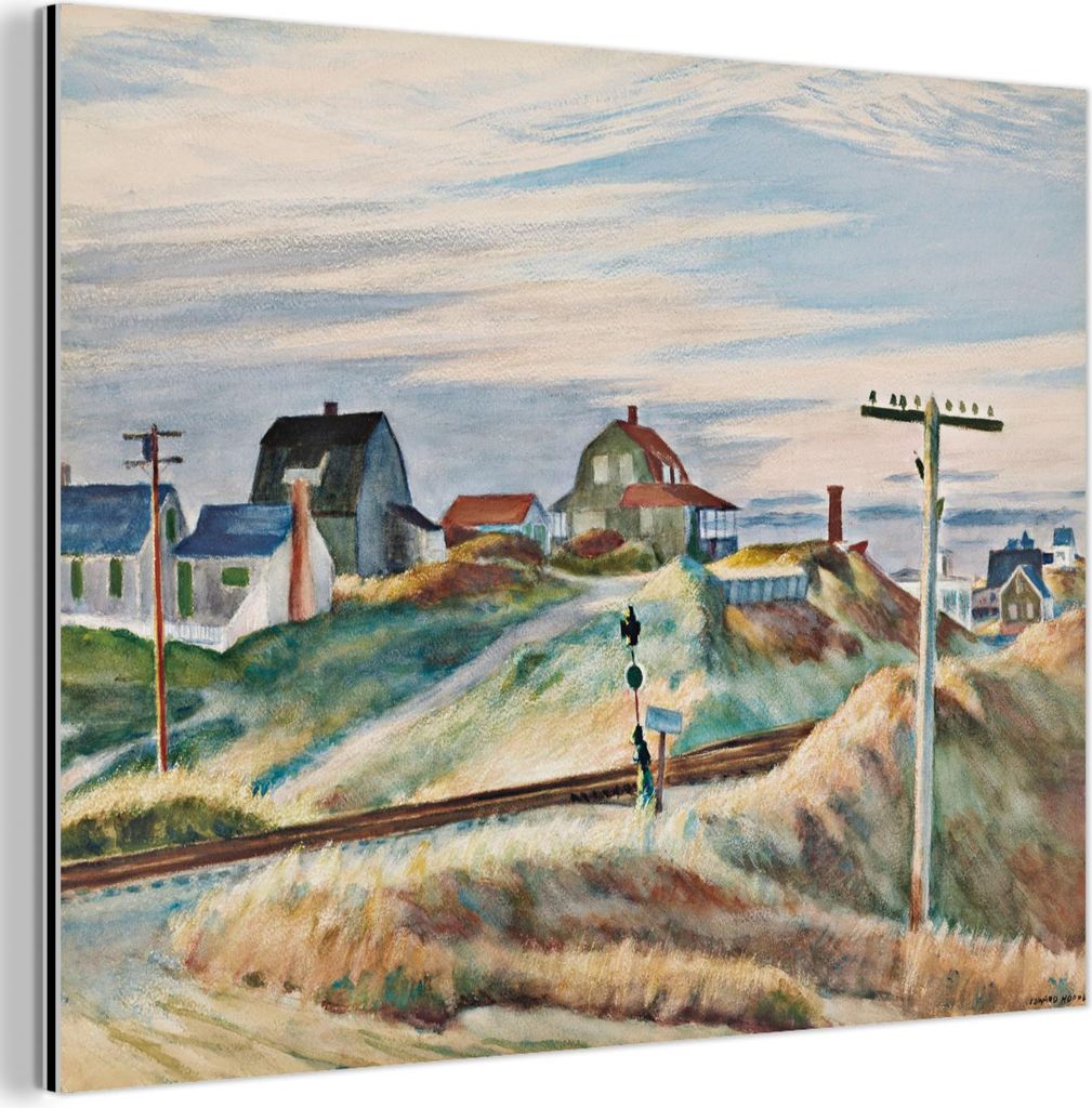 MuchoWow Wanddekoration Metall Metallbild Wandkunst 80x60 cm Ferienhäuser in North Truro - Edward Hopper MuchoWow Aluminium Gemälde - Alubild