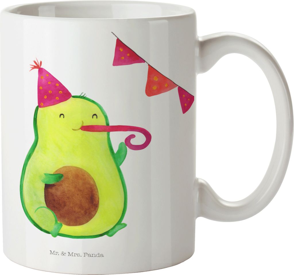 Mr. & Mrs. Panda Keramiktasse Avocado Party Zeit - Weiß - Geschenk, Kaffeebecher, Kaffeetasse, Teebecher, Happy Birthday, Teetasse, Geburtstag, mi...