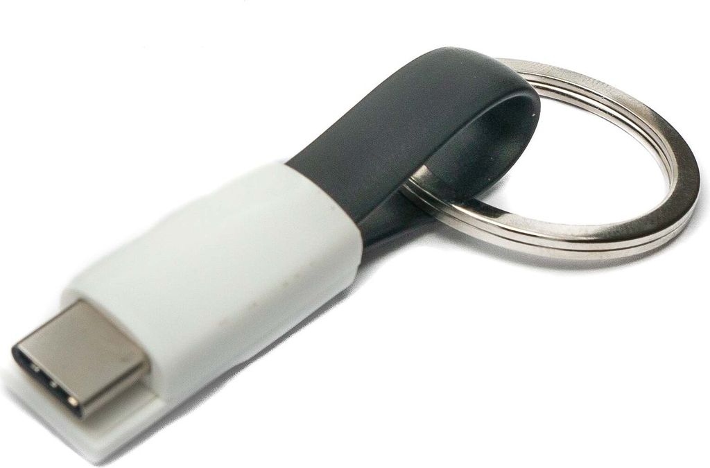 SYSTEM-S USB 3.1 Schlüssel Anhänger Kabel 10cm Typ C Stecker zu 2.0 Typ A Stecker Schwarz
