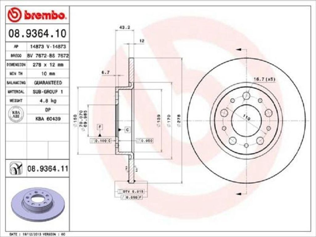 BREMBO Bremsscheiben (2 Stück) Hinterachse 08.9364.11 Produktbild 