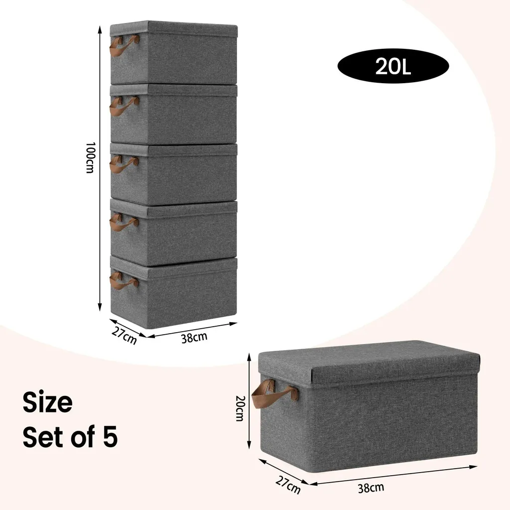Gagnez de la place : Boîte de rangement pliable 20L avec couvercle x5