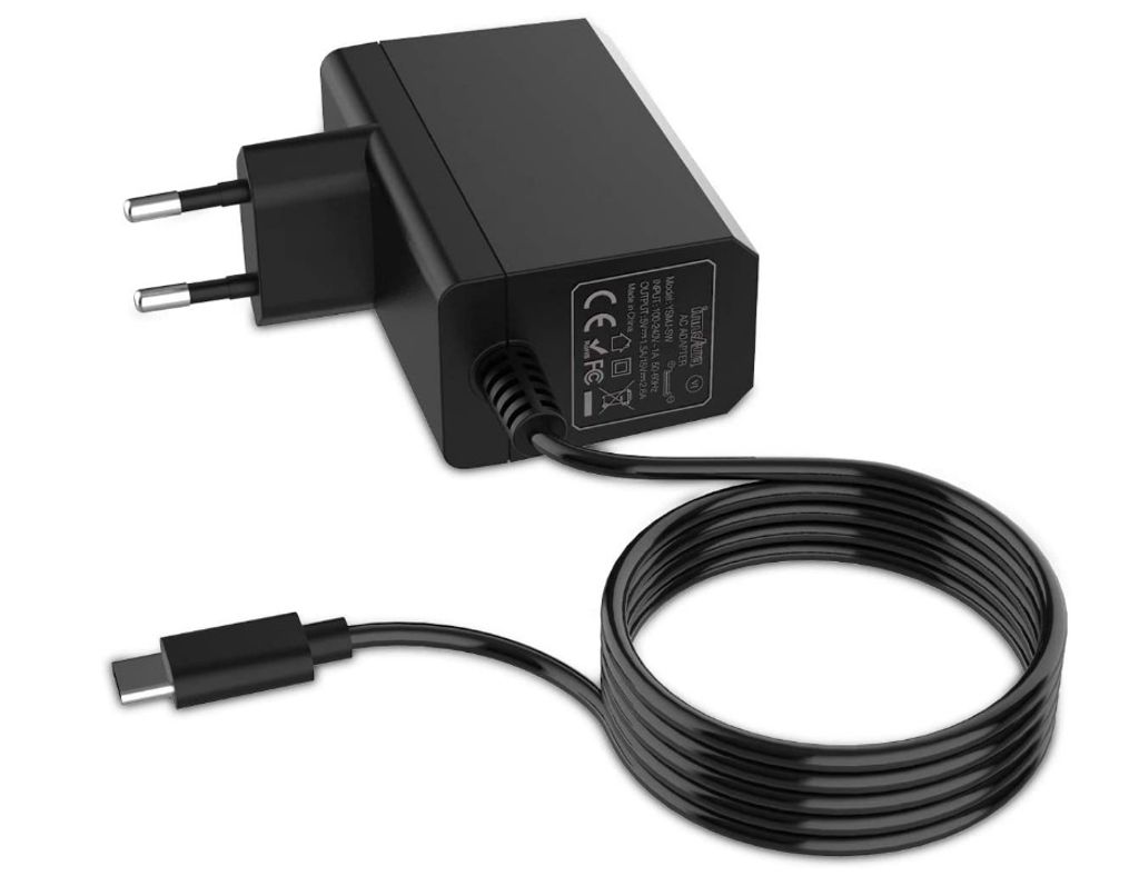 Ladegerät für NS Switch/ Switch Lite,Type-C AC Adapter Schnellladefunktion mit 1,8m Kabel 15V 2.6A Unterstützt TV Modus &Pro Controller (Schwarz)