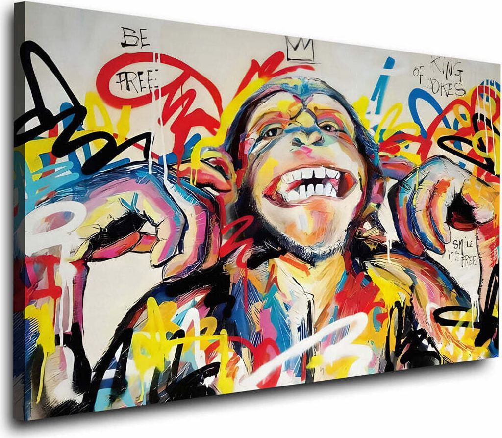 Affe Pop Art Tier Wandbild Leinwandbild Deko Kunst XL: 90x60x2cm