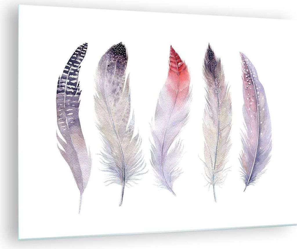 Bilder auf glas - Feder Tier Vogel Komposition - 70x50cm - Glasbilder - Wandbilder - Kunstdruck - zum Aufhängen bereit - Wanddekoration aus Glas -...