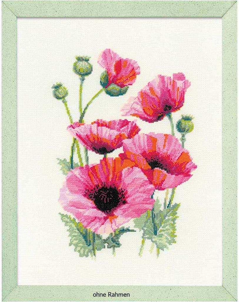 Auslaufmodell Riolis Kreuzstichpackung "rosa Mohnblumen", Zählmuster
