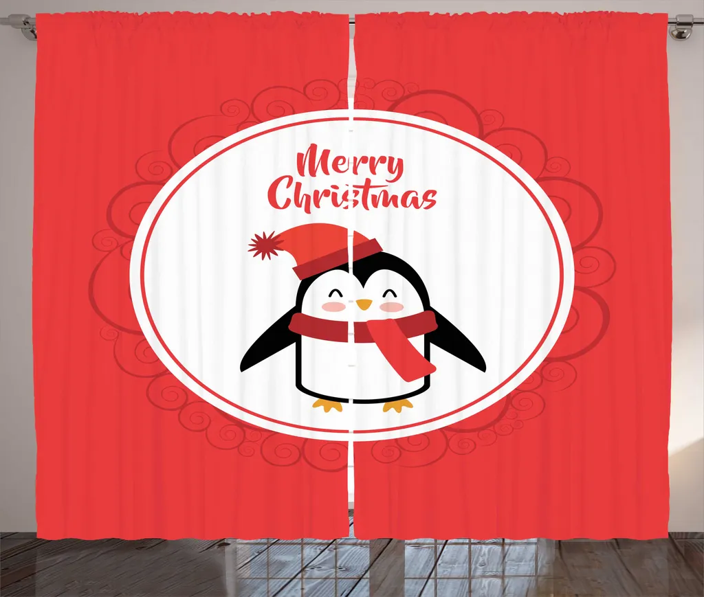 Rideau de Noël Happy Penguin 280 x 225 cm corail foncé à crochets inclus