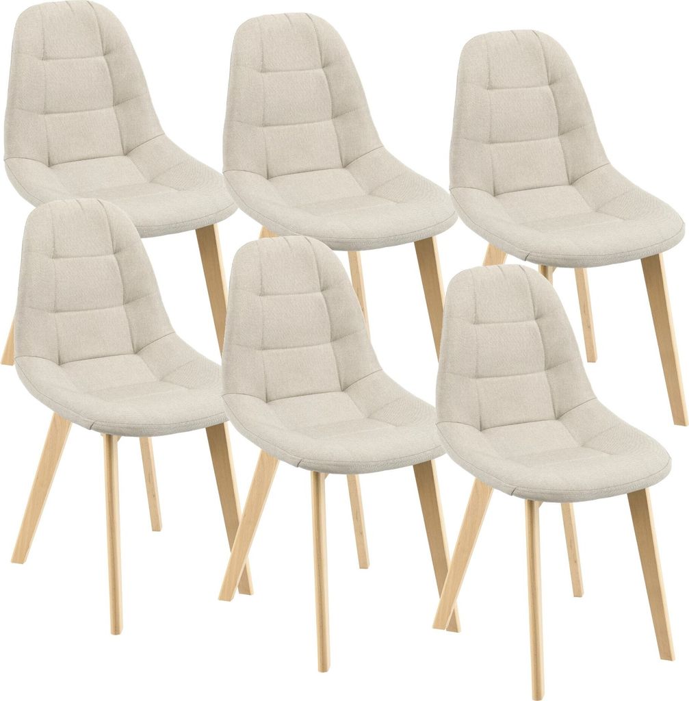 In And OutdoorMatch Esszimmerstuhl Horace - 86 x 53 x 47 cm - 6er-Set - Beige - Buche und Stoff - gepolsterter Sitz - r Look