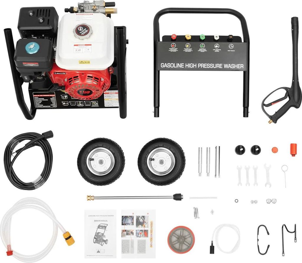 Hochdruckreiniger - Benzin-Druckreiniger - 2500 PSI - 7,5 PS Motor - 5 Düsen - - Rot