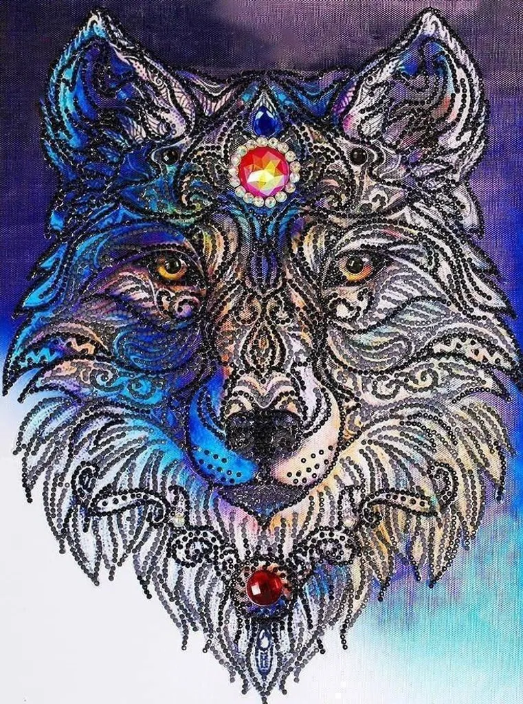 Sticker diamant Rubinwolf 36x46 cm canevas strass loup