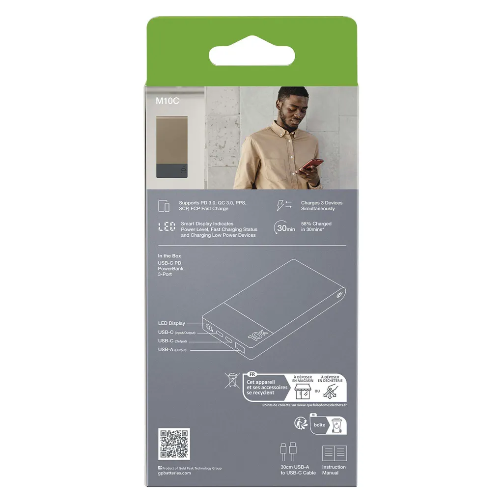 GP Powerbank M2+ 10000 mAh Beige avec Indicateur LED et Format Mini - 8