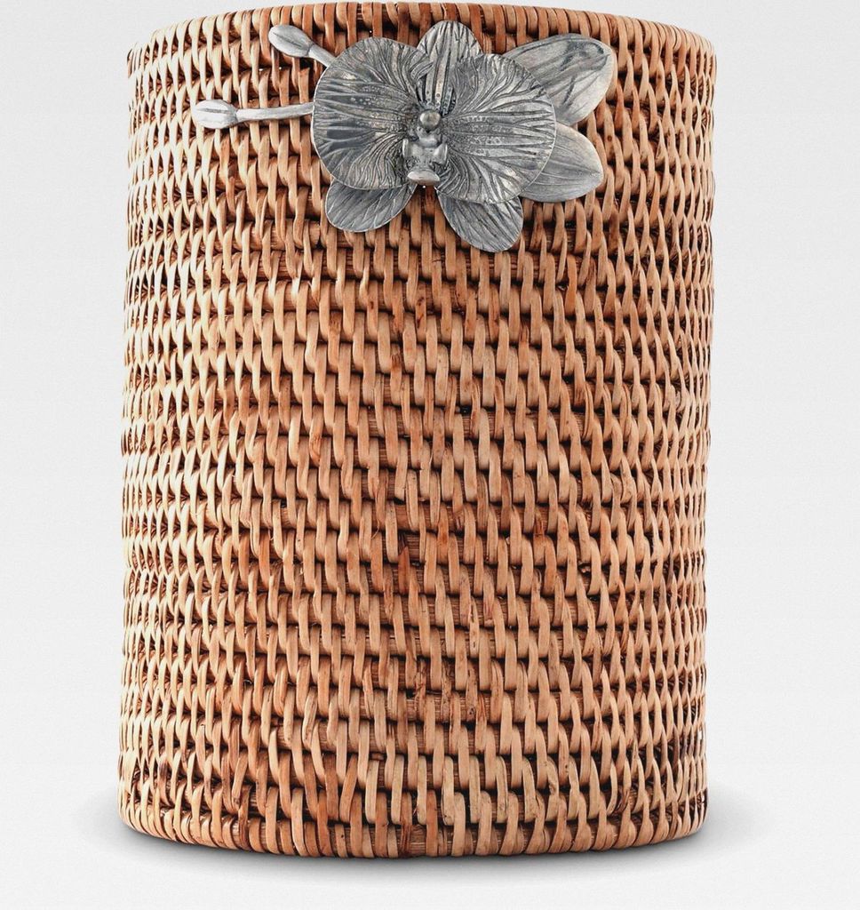 Weiden-Rattan-Utensilienhalter, 20,3 cm hoch, großer Küchenorganizer mit Zinn-Orchidee, gewebtes Boho-Nachbildung für Funktionalität und Stil