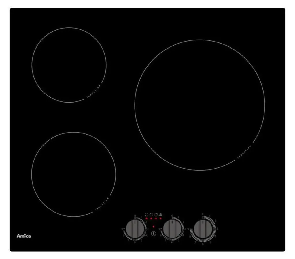Plaque de cuisson induction 58cm Amica 3 zones noir AIM3530 design chic