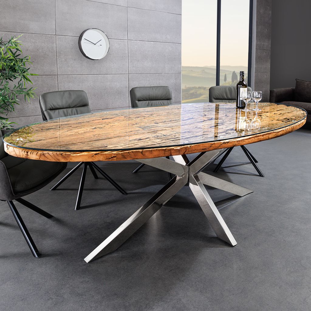 riess-ambiente Esstisch BARRACUDA 220cm braun silber Produktbild 