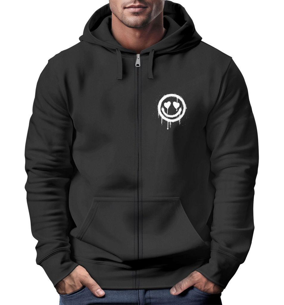 Sweatjacke Herren Print Smile Drip Face Aufdruck Zip-Hoodie mit Kapuze Männer Fashion Streetstyle Neverless schwarz 4XL
