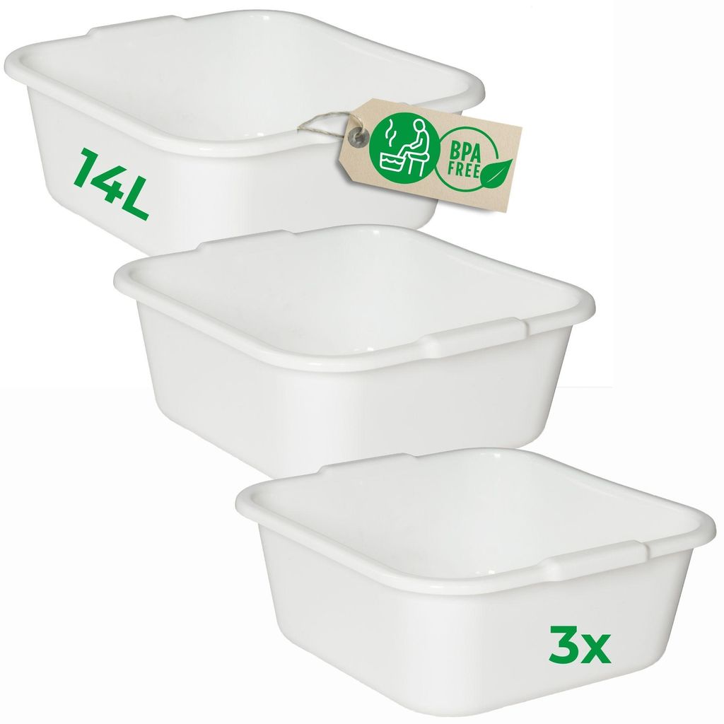 Novaliv 3x Spülschüssel eckig 14L, 38x38 cm, Weiß, BPA-frei Produktbild 