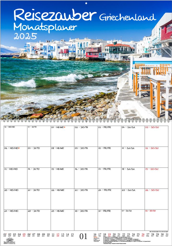 Reisezauber Griechenland Planer DIN A2 Kalender für 2025 Griechenland Athen Meer Reise Strand Urlaub - Seelenzauber