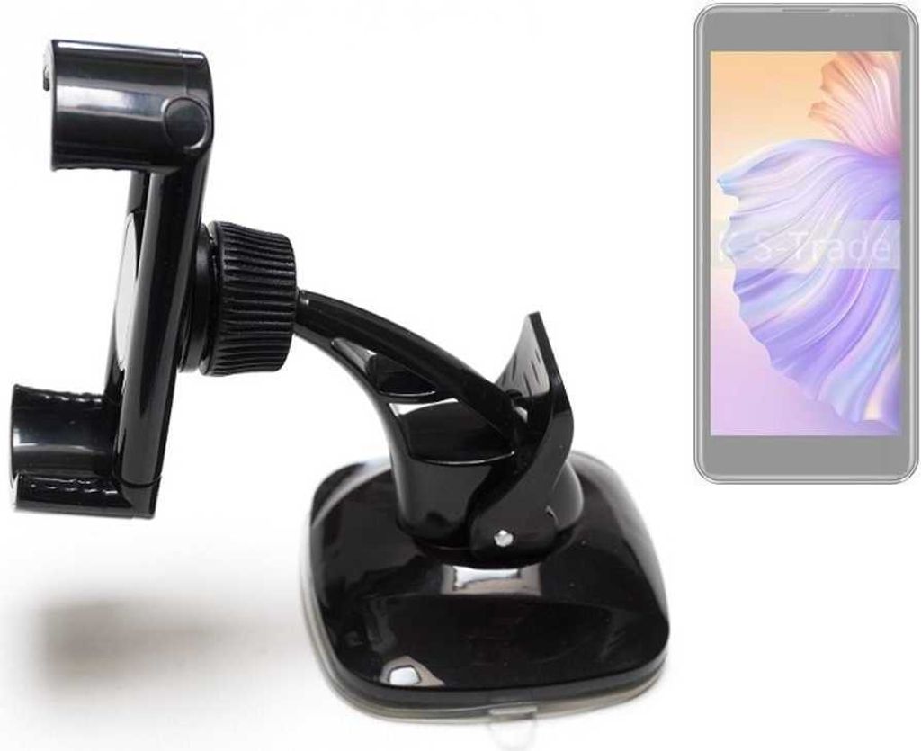 K-S-Trade kompakte Handy-Halterung Windschutzscheibe kompatibel mit Phonemax Q9 mini Armaturenbrett schwarz Autohalterung KFZ Halter