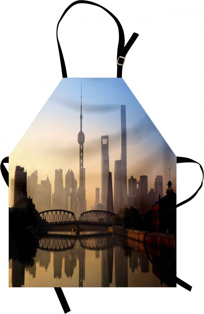 ABAKUHAUS Landschaft Kochschürze, Shanghai-Skyline bei Sonnenaufgang mit historischem Waibaidu-Brücken-China-szenischem Morgen, Farbfest Höhenve...