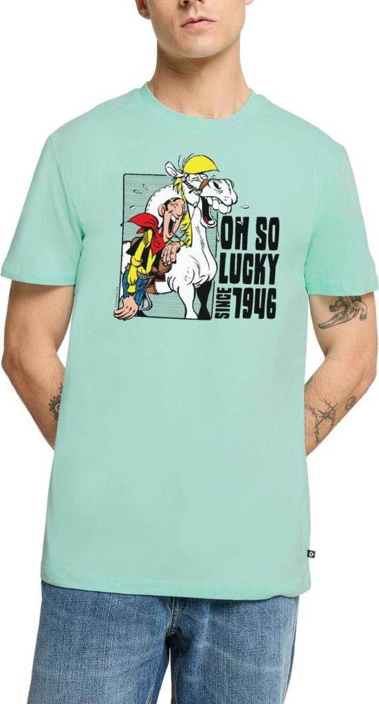 Spreadshirt Lucky Luke mit Jolly Jumper Oh so lucky Männer Premium T-Shirt, 3XL, Mint