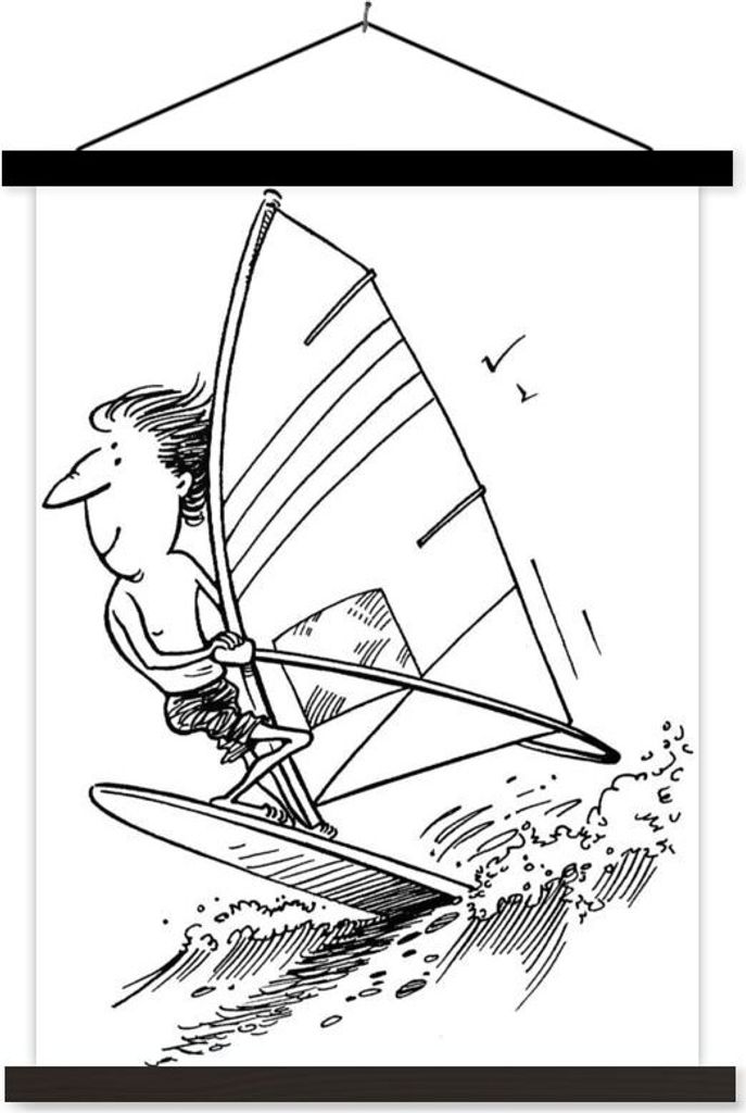MuchoWow Textilposter Eine Illustration einer Person beim Windsurfen 40x53 cm mit schwarzem Rahmen - Abbildung