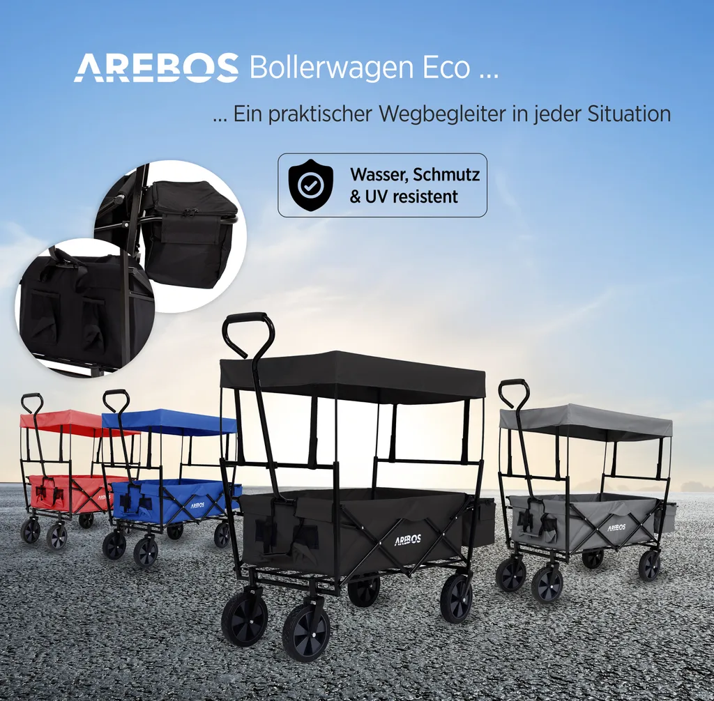 Chariot de Jardin Pliable AREBOS avec Toit et Compartiments de Rangement - 4