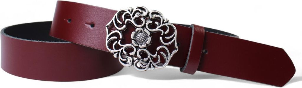 Damen Ledergürtel, florale Gürtelschnalle, Blumenschnalle, 3,5 cm, echt Leder