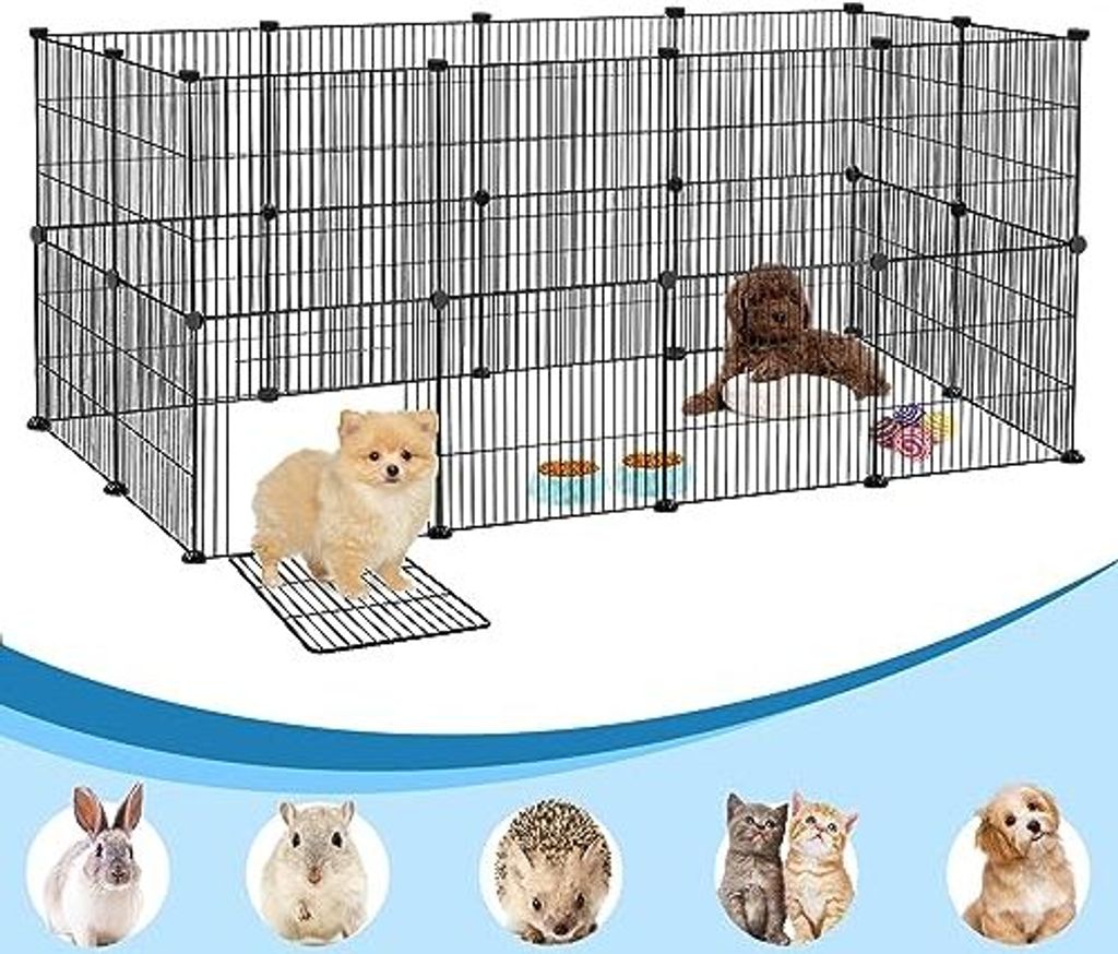 NAIZY Freilaufgehege Kaninchen mit 24 je Panel, Meerschweinchen Käfig mit Tür, Freigehege für Hasen, Welpenauslauf Kleintiergehege mit Dichtes N...