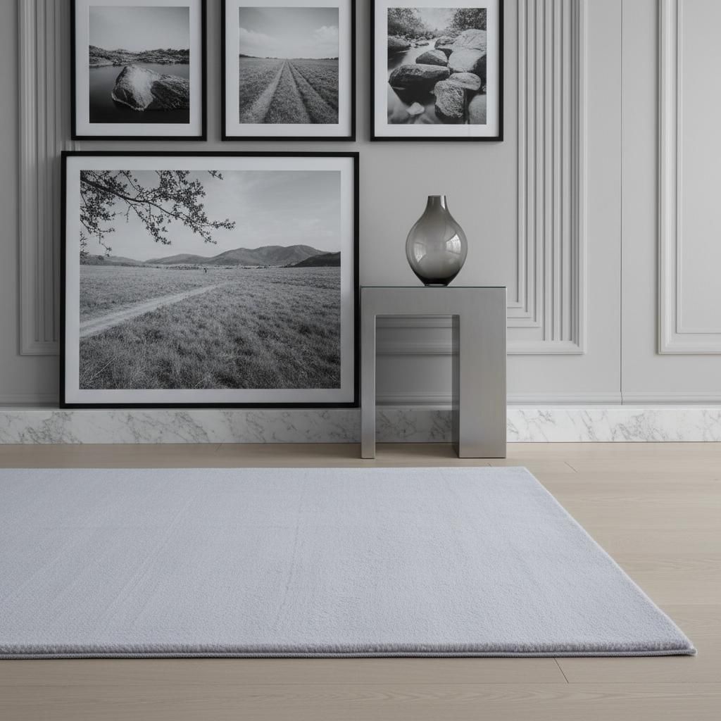 Designteppich Uni Pflegeleicht Waschbar Strapazierfähig | Silber 160x230 cm Wohnzimmer Schlafzimmer Gekettelt | NECKAR – Kadima Design