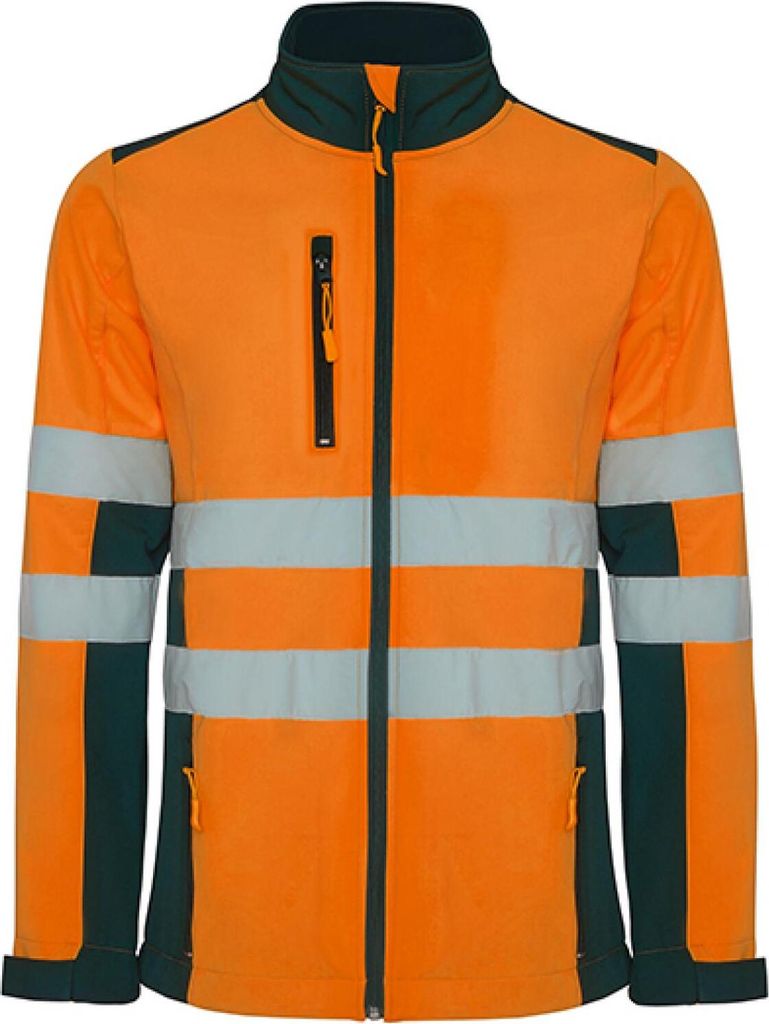 Roly Workwear HV9303 | Antares Hi-Viz Softshell Jacke mit Reflektionsstreifen - Farbe: Navy Blue 55/Fluor Orange 223 - Größe: M