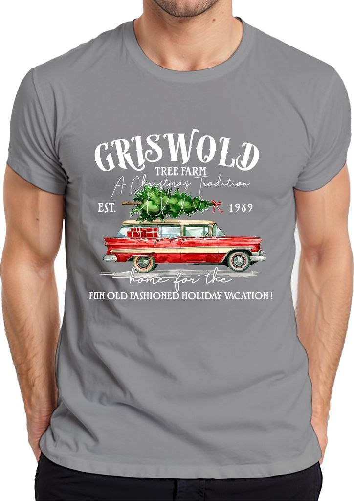 Griswold Tree Farm Christmas Tradition Vintage Car Holiday Herren T-Shirt, Grau, XXL