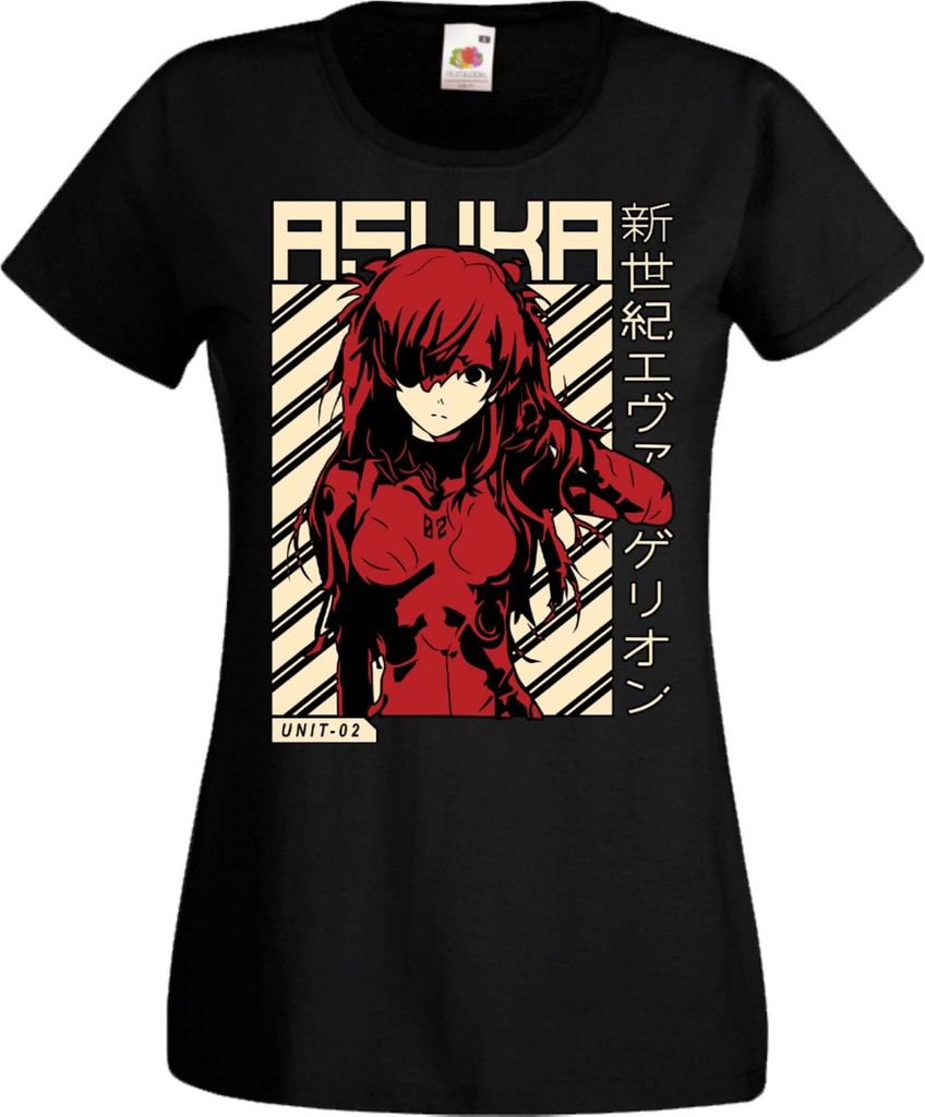 Damen T-Shirt Manga Anime Neon Anime Genesis Manga Evangelion Asuka Evangelion Asuka, Lady M / Schwarz