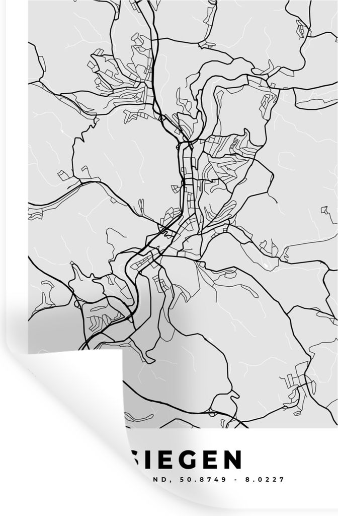MuchoWow Wandtattoo Wandsticker Wandaufkleber Deutschland - Karte - Siegen - Karte - Stadtplan 80x120 cm Selbstklebend und Repositionierbar - Rep...