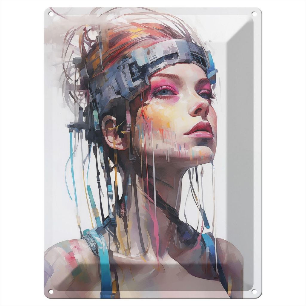 Wallario Blechschild Wandbild in : Brillante Farben, Größe 30 x 40 cm Motiv Digitale Visionärin
