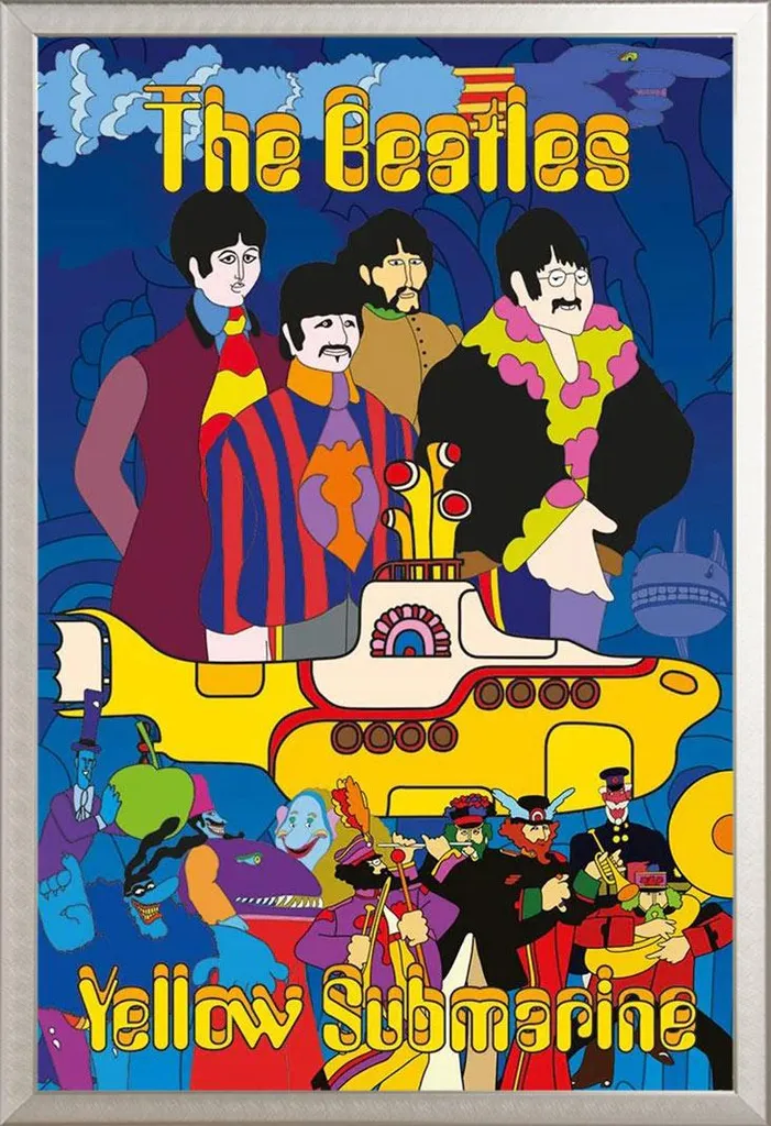 Poster Beatles Yellow Submarine con Cornice Shinsuke Alluminio Argento