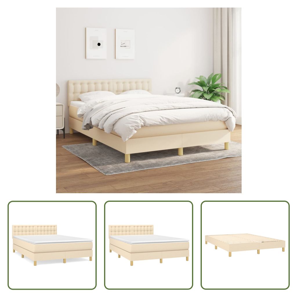 The Living Store Boxspringbett mit Matratze Creme 140x190 cm Stoff