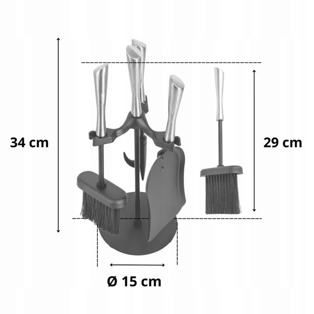 Ensemble d'outils pour cheminée noir 4 pièces avec support robuste