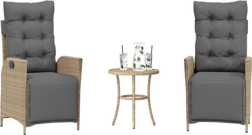 "Schlussverkauf" 3-tlg. Bistro-Set moderne - Gartenmöbelset - mit Kissen - Beigemischung Poly Rattan C12184