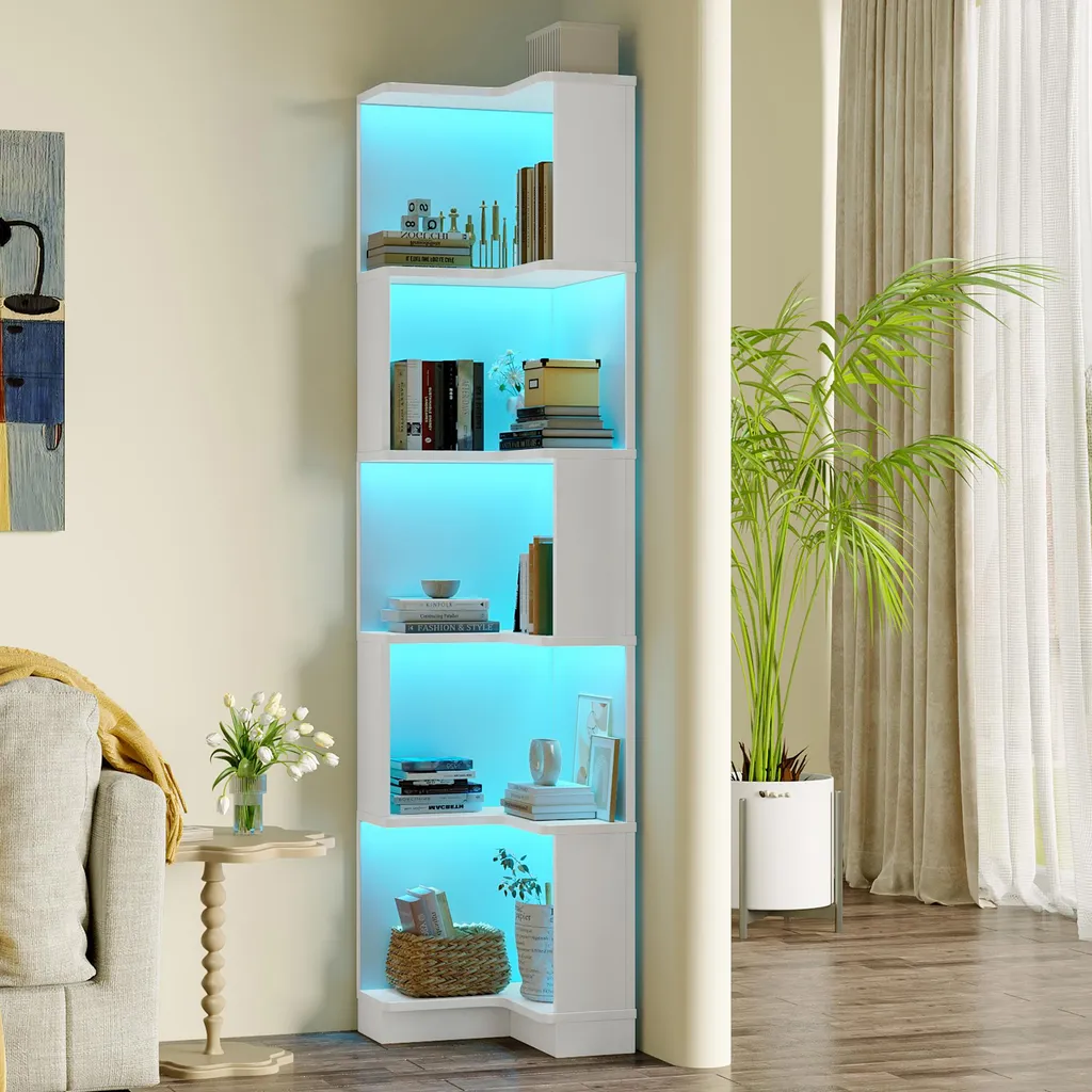Bibliothèque d'angle LED 175cm : Solution Rangement Gain de Place en L - 2