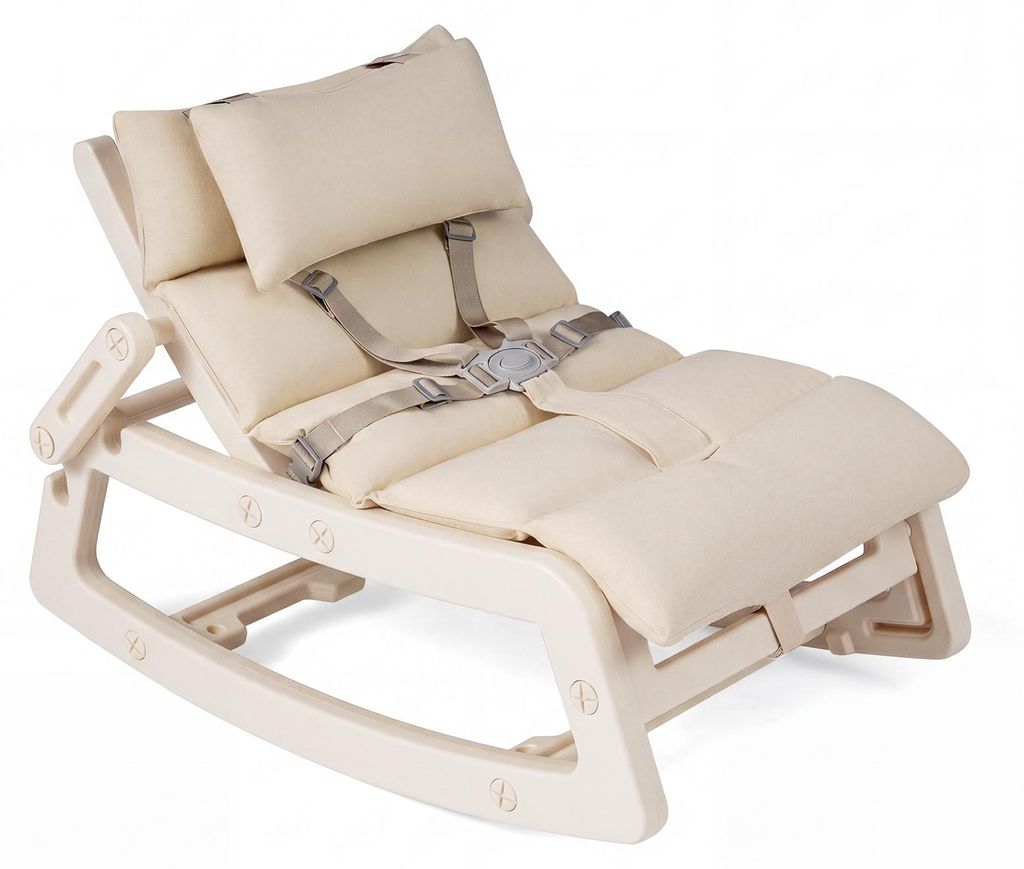 COSTWAY 2 in 1 Babywippe, Baby Schaukelstuhl mit Rücklehne, Kissen & Sicherheitsgurt, Schaukelsessel für Baby ab 6 Monaten, Kinderliegestuhl, Beige