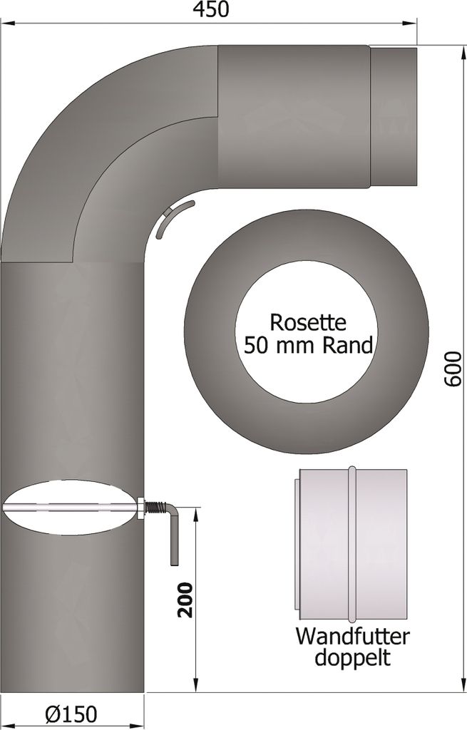 Rauchrohrset Fullform 150mm grau