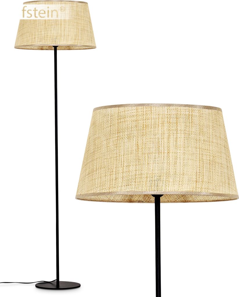 Reggio Stehlampe aus Metall/Papiergeflecht in Schwarz/Naturfarben/Beige