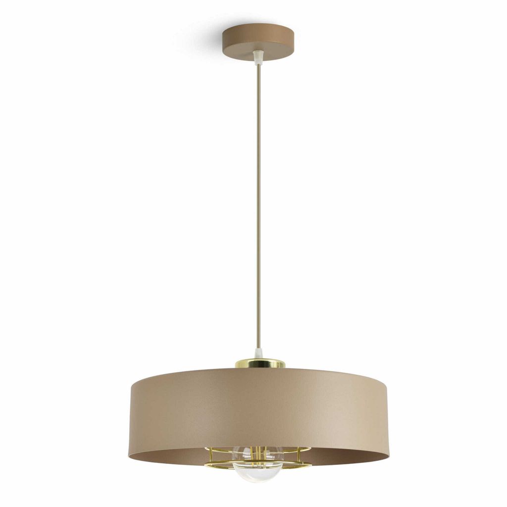 Luxolar Pendelleuchte Beige Gold E27 LED 60W - modern Hängelampe mit metal Drahtabdeckung - Deckenleuchte wohnzimmer